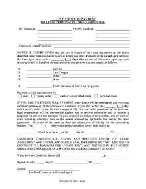 New Jersey Notice to Pay Rent or Lease Terminates for Nonresidential or Commercial Property Days of Advance Notice Variable  Form