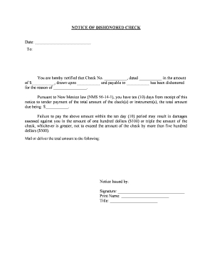 New Mexico Notice of Dishonored Check Civil Keywords Bad Check, Bounced Check  Form