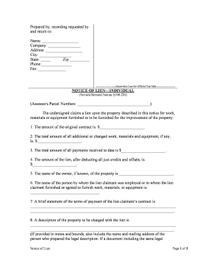 Nevada Notice of Lien Individual  Form