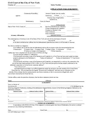 New York Application for Default Judgment in the State of New York Civil Case  Form
