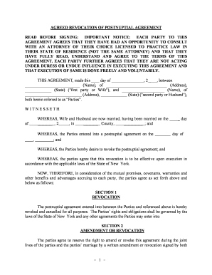 New York Revocation of Postnuptial Property Agreement New York  Form