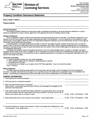 New York Residential Real Estate Sales Disclosure Statement  Form