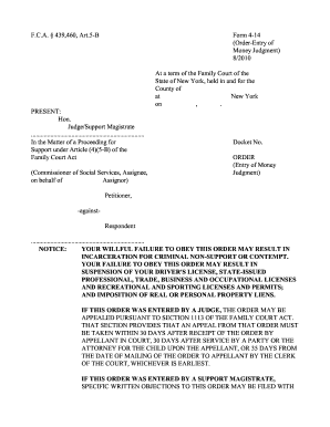New York Order Entry Money Judgment  Form