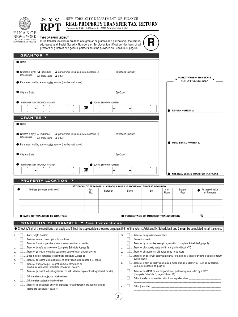 Fill and Sign the Form Nyc Rpt Real Property Transfer Tax Return Stewart Title