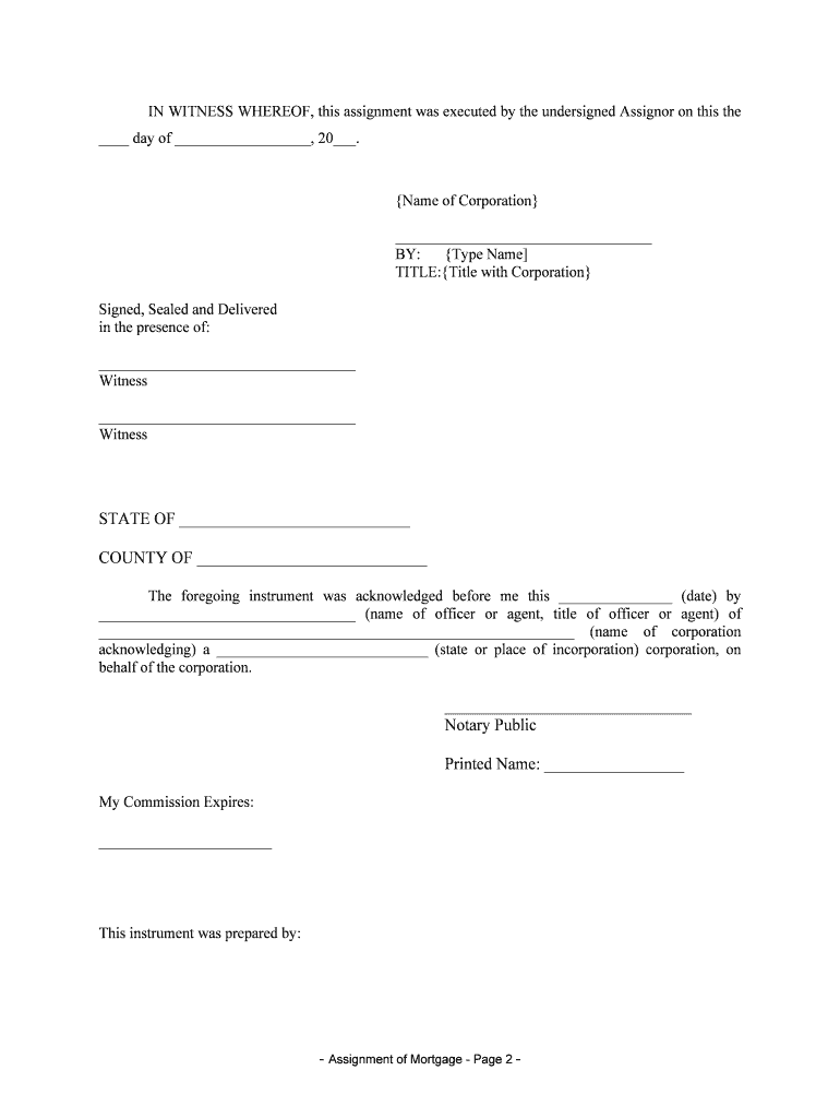 Ohio Assignment of Mortgage by Corporate Mortgage Holder  Form