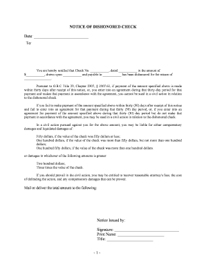 Ohio Notice of Dishonored Check Civil Keywords Bad Check, Bounced Check  Form