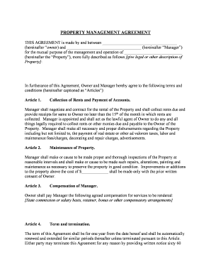 Ohio Property Manager Agreement  Form