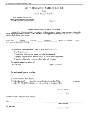 Application Affidavit for Search Warrant AO 106Eastern District of  Form