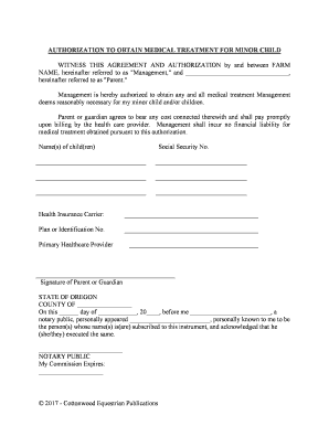 AUTHORIZATION to OBTAIN MEDICAL TREATMENT for MINOR  Form