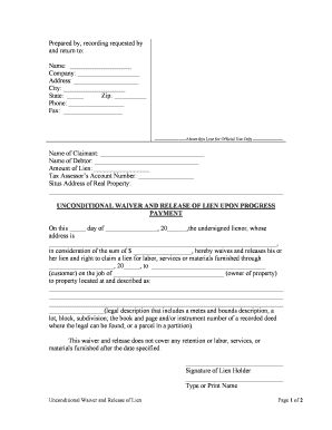 Oregon Unconditional Waiver and Release of Claim of Lien Upon Progress Payment  Form