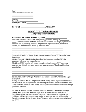 Public Utility Easement Temporary City of Oregon City  Form