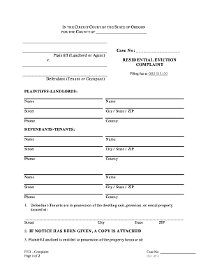 Oregon Residential Eviction Complaint  Form