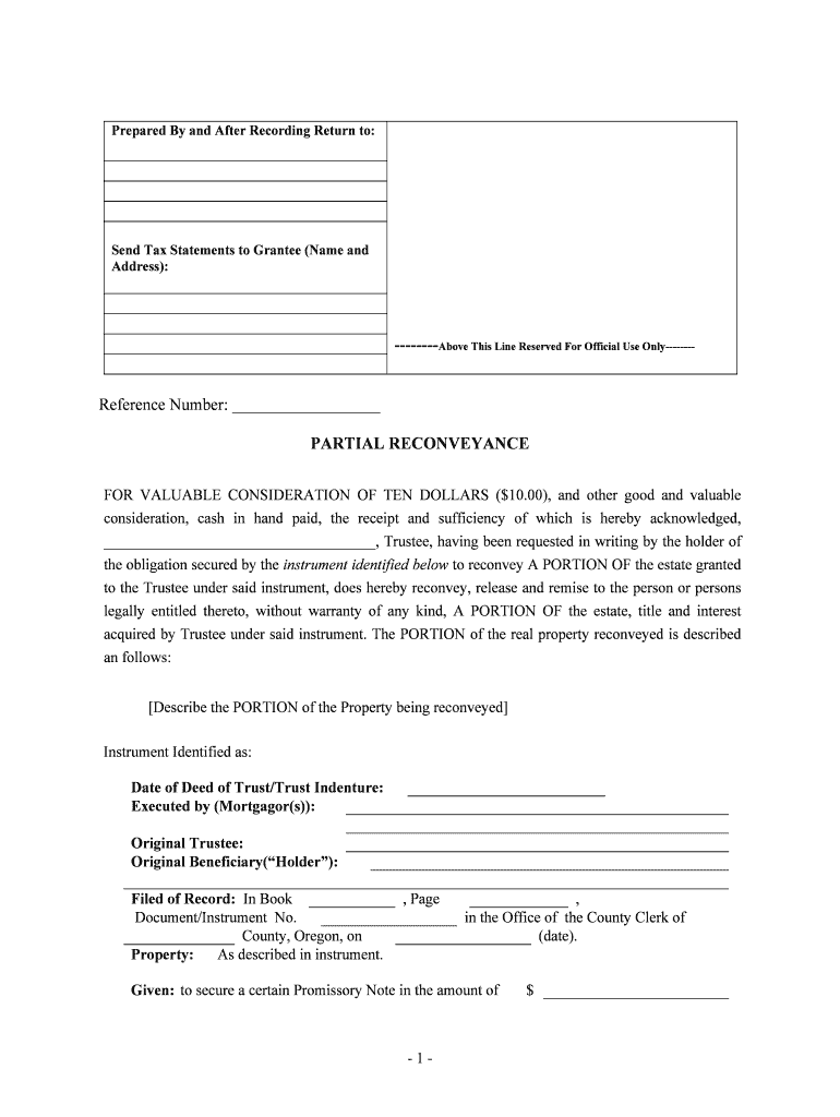 Partial Release of Property from Deed of Trust  Form