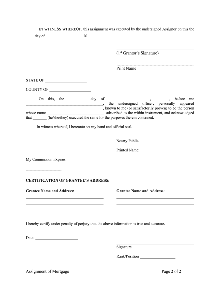 Pennsylvania Assignment of Mortgage by Individual Mortgage Holder  Form