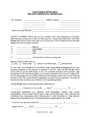 Rhode Island 5 Day Notice  Form