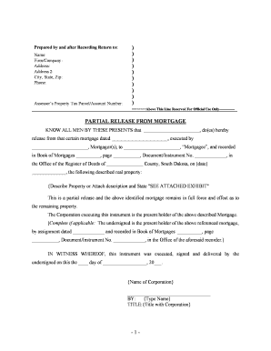 South Dakota Partial Release of Property from Mortgage for Corporation  Form