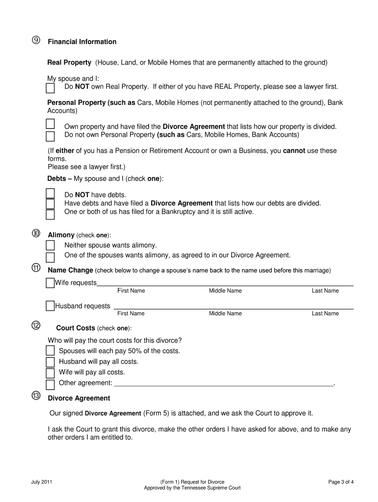 Tennessee Petition for Divorce for People with No Children  Form