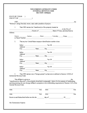 Texas Non Foreign Affidavit under IRC 1445  Form