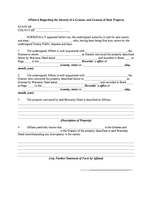 Affidavit Regarding the Identity of a Grantor and Grantee of Real Property  Form