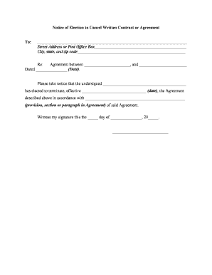 Cancel Contract Agreement  Form