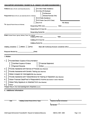Child Support Enforcement Transmittal #3 Request for Assistance Discovery and Instructions  Form
