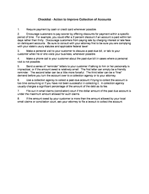 Checklist Action to Improve Collection of Accounts  Form