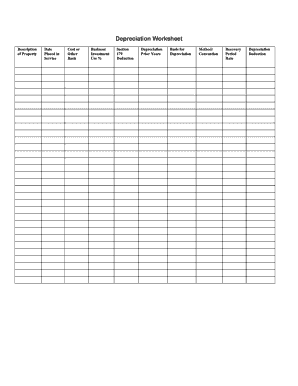 Depreciation Worksheet  Form