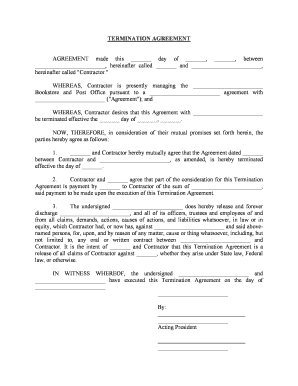 Termination Agreement Employment  Form
