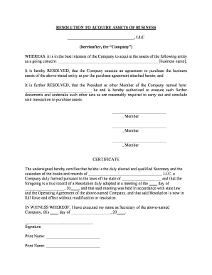 Resolution of Meeting of LLC Members to Acquire Assets of a Business  Form