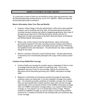 MODEL STATEMENT of ERISA RIGHTS  Form