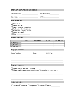 Employee Warning Document  Form