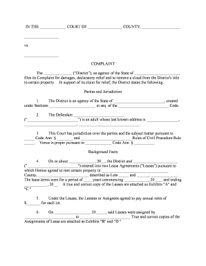 Complaint to Terminate Lease  Form