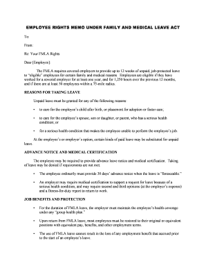EMPLOYEE RIGHTS MEMO under FAMILY and MEDICAL LEAVE ACT  Form