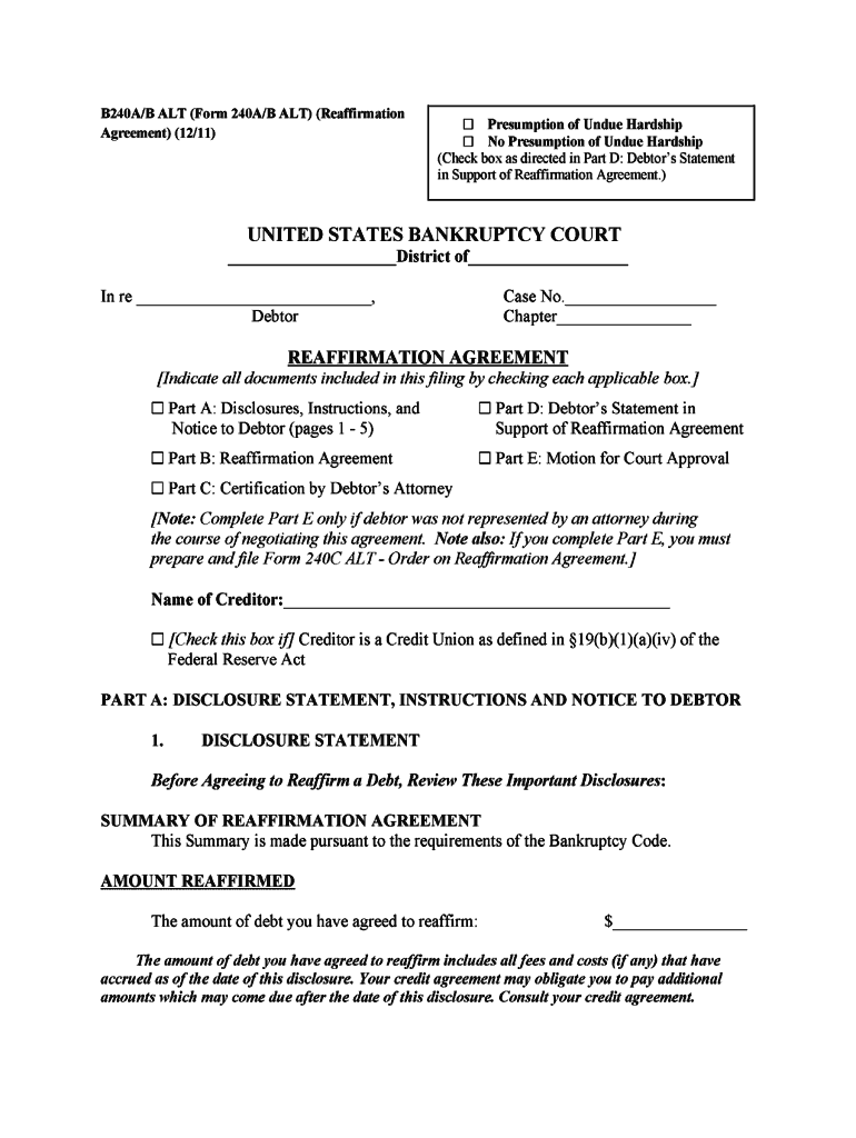 Reaffirmation Agreement, Motion and Order  Form