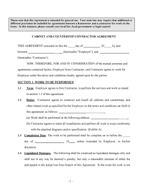 Cabinet and Countertop Contract Agreement Self Employed  Form