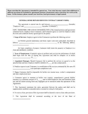 Repair Contract Agreement  Form