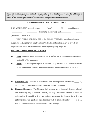 Self Employed Air Conditioning Services Contract  Form