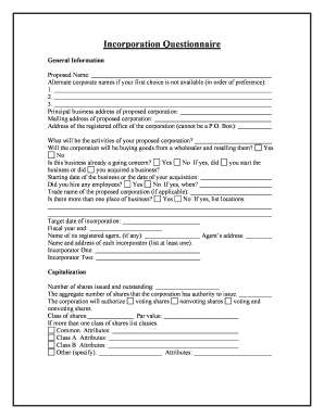Business Incorporation  Form