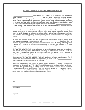 Waiver Liability Church Form