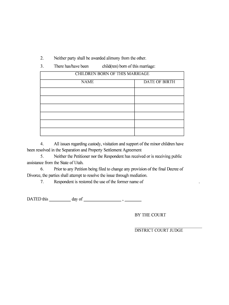 Ut Divorce Document  Form