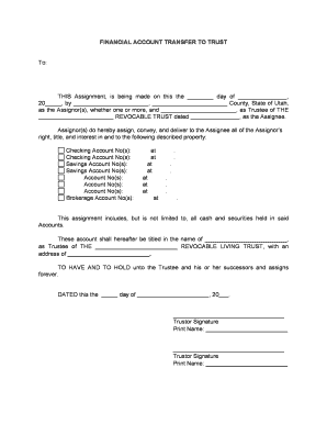 Utah Financial Account Transfer to Living Trust  Form