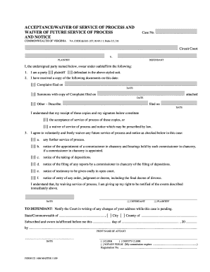 Virginia Acceptance of Service Waiver of Service of Process and Future Service of Process and Notice  Form