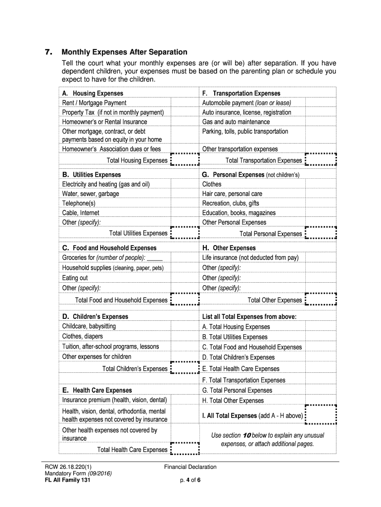 Washington Financial Declaration  Form