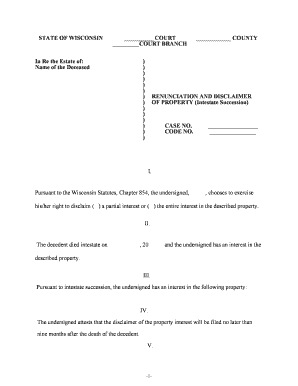 Intestate Succession Wisconsin  Form