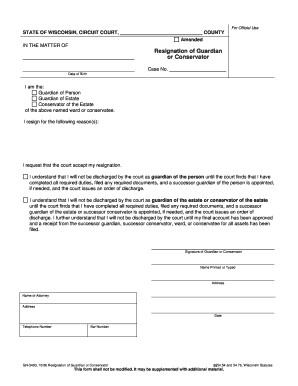 GN 3400 Resignation of Guardian or Conservator Wisconsin Court  Form