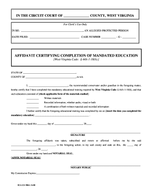 West Virginia Affidavit Certifying Completion of Mandated Education  Form