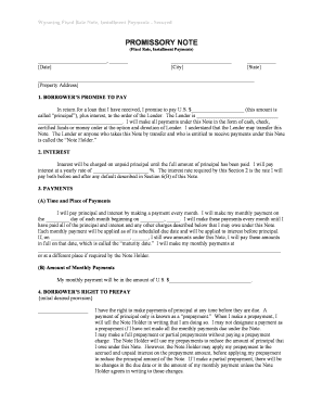 Wyoming Promissory Note with Installment Payments and Fixed Rate  Form