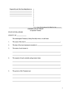 Delaware Delaware Certificate of Trust by Corporation  Form