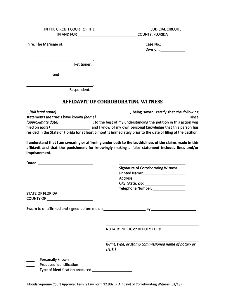 AFFIDAVIT of CORROBORATING WITNESS PACKET PDF  Form