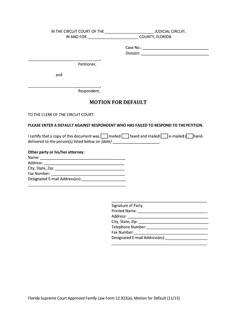 Florida Supreme Court Approved Family Law Form 12 922c, Motion